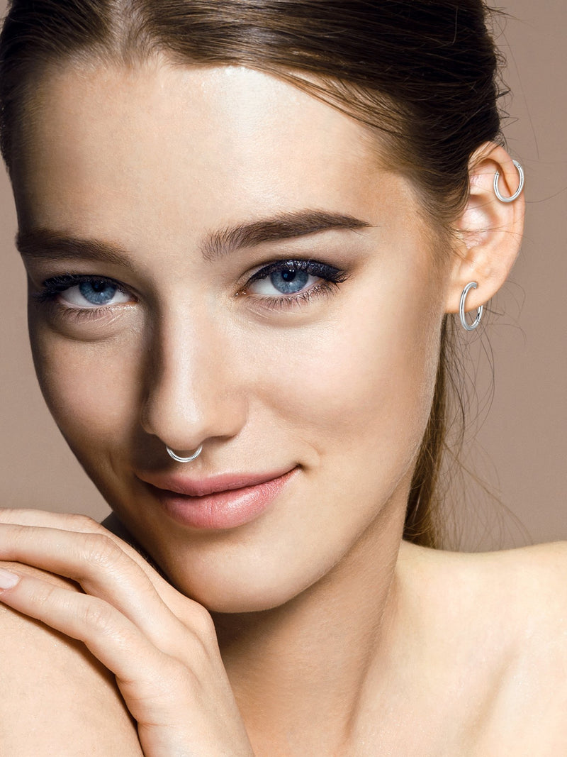 [Australia] - 6 Pieces 16 Gauge Stainless Steel Nose Ring Hoop Seamless Clicker Ring Ear Lip Piercing Jewelry, 3 Sizes (Silver) Silver 