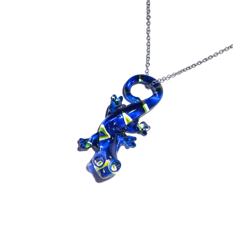 [Australia] - Handmade Large Blue Lizard Art Glass Blown Animal Figurine Pendant Necklace Jewelry 