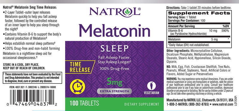 [Australia] - Natrol Melatonin Time Release Tablets, 5mg, 100 Count (Pack of 2) Time Released 100 Count (Pack of 2) 