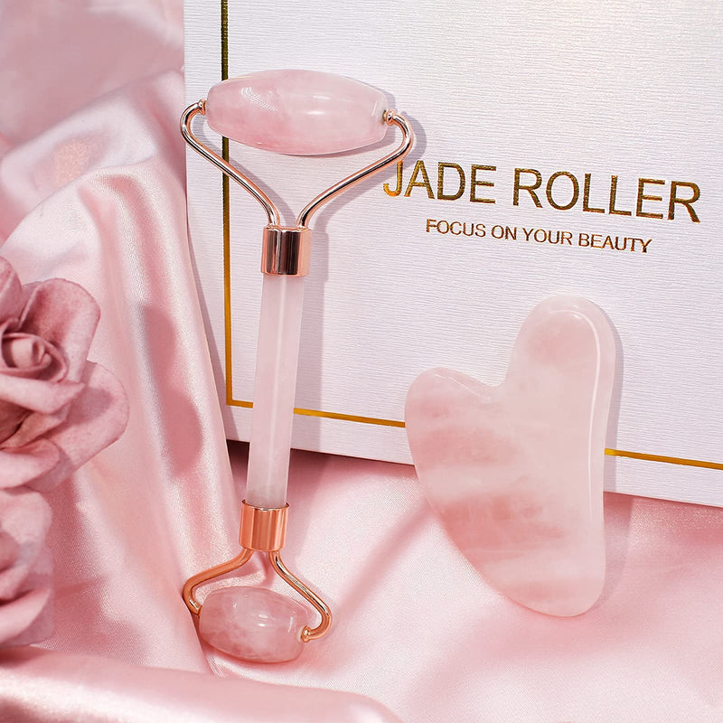 [Australia] - Jade Roller & Gua Sha, Face Roller, Facial Beauty Roller Skin Care Tools, BAIMEI Rose Quartz Massager for Face, Eyes, Neck, Body Muscle Relaxing and Relieve Fine Lines and Wrinkles 1-2pcs-pink 