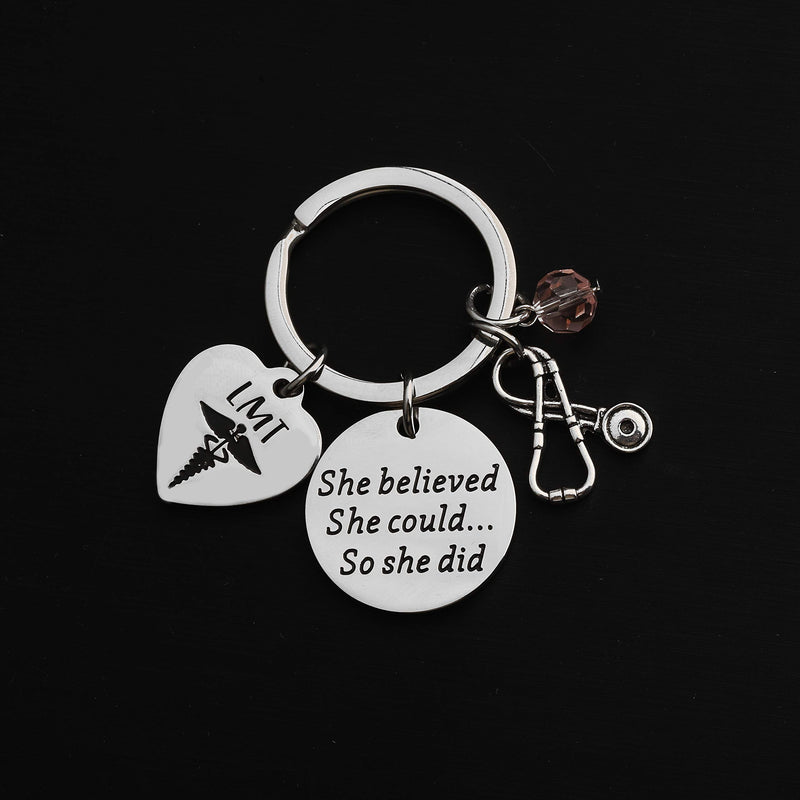 [Australia] - TIIMG LMT Gift Licensed Massage Therapist Graduation Jewelry Gifts She Believed She Could So She Did LMT Medical Caduceus Symbol Keychain She Believed LMT 