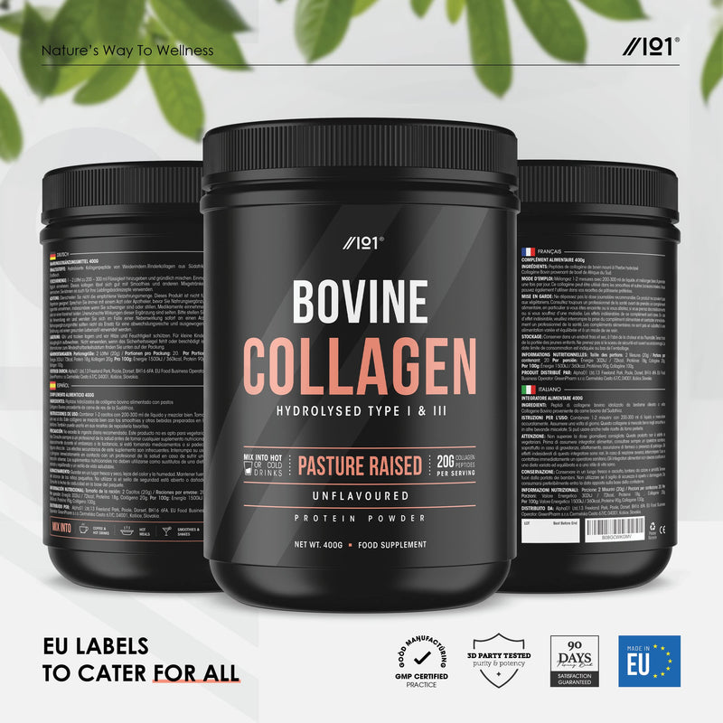 [Australia] - Grass Fed Collagen Protein Powder - Type I & III Pasture Raised Bovine Hydrolysed Collagen Peptides - Halal, Kosher, Unflavoured, 400g 400 g (Pack of 1) 