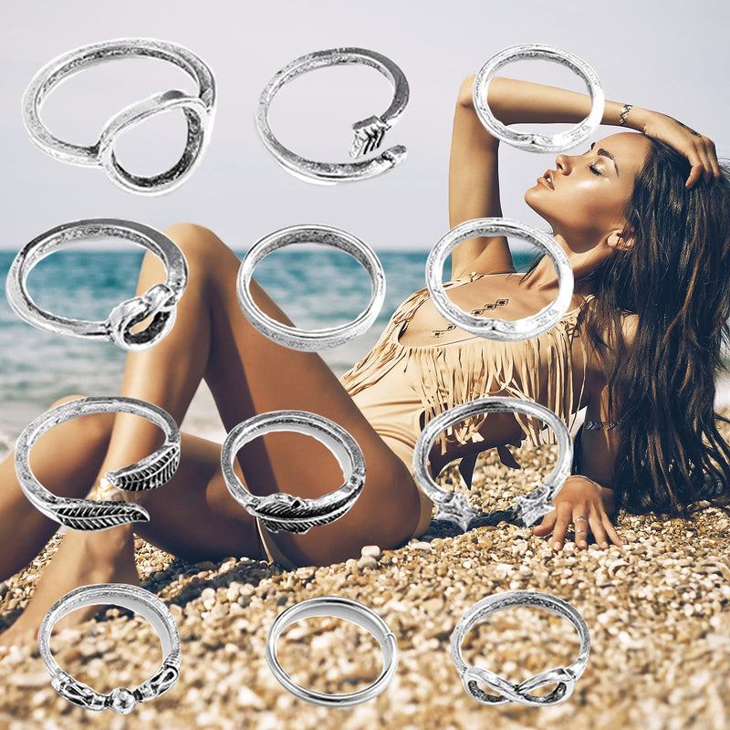 [Australia] - ZZ ZINFANDEL 12-20 Pcs Multiple Boho Silver Ring Set Star Moon Wave Feather Rings Stackable Knuckle Rings for Women Bohemian Midi Finger Rings Set for Teens Girls A:12pcs silver 