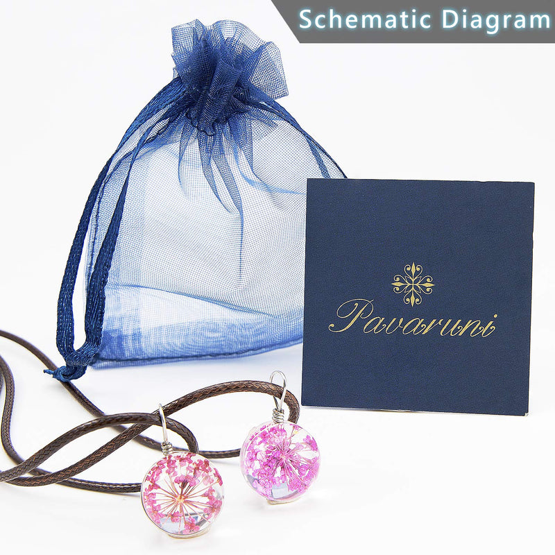 [Australia] - Pavaruni Real Flower Pendant 2 Pack Handmade Glass Necklace Original Gift Pressed Flower Cherry blossoms_Light Blue 