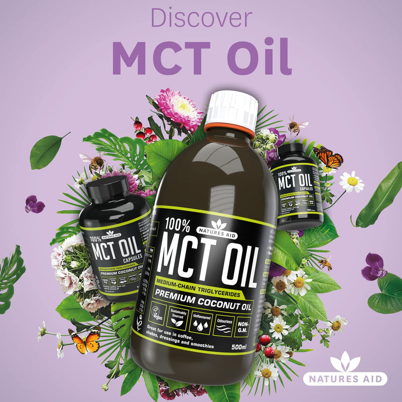[Australia] - Natures Aid 100 Percent MCT Oil, Premium Coconut Oil, Sustainably Sourced, Add to Coffees or Shakes, Vegan, 500 ml 