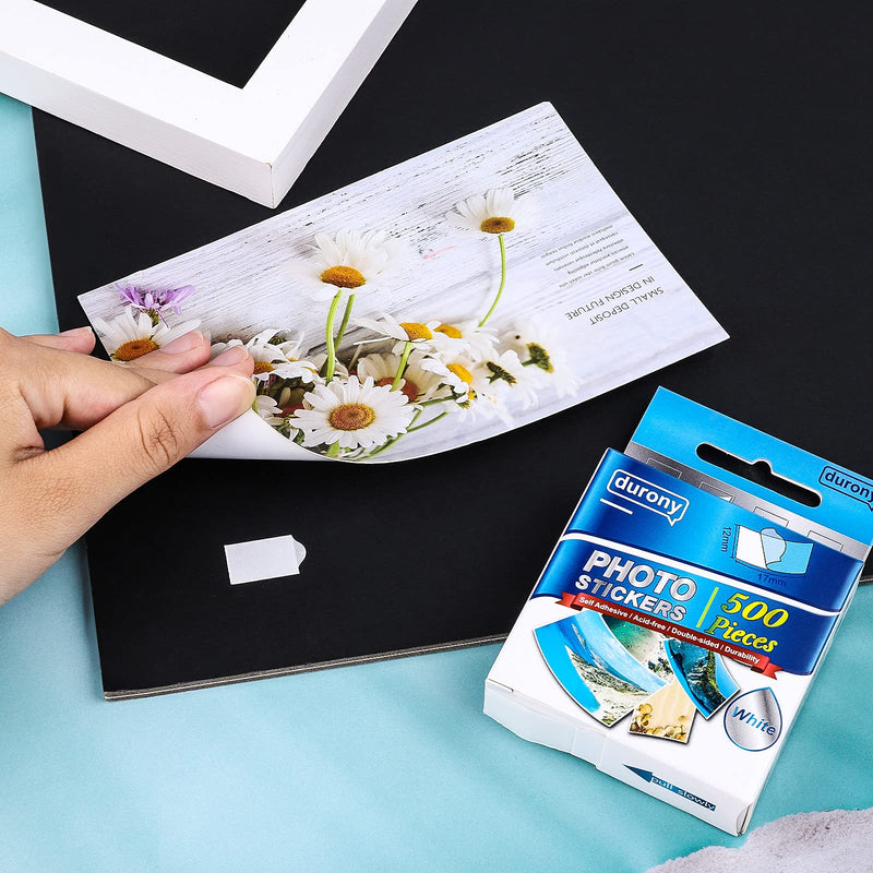 [Australia] - durony 500 Pieces Photo Sticker White Double-Sided Self Adhesive Photo Tapes for Pictures DIY Photo Album Journal 
