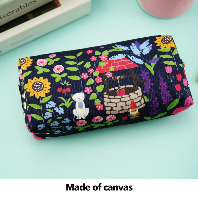 [Australia] - LParkin Cute Garden Gnome Canvas Pencil Case Pen Bag Pouch Gadget Box Stationary Case Makeup Cosmetic Bag Blue 