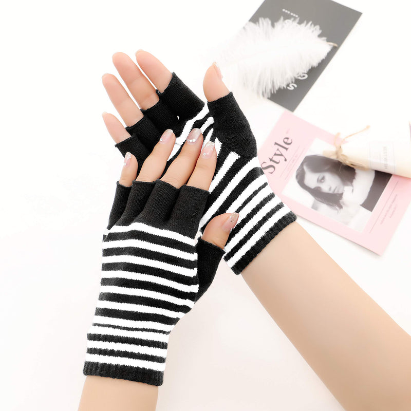 [Australia] - Unisex Stretchy Fingerless Hand Warmer Skeleton Gloves Black 