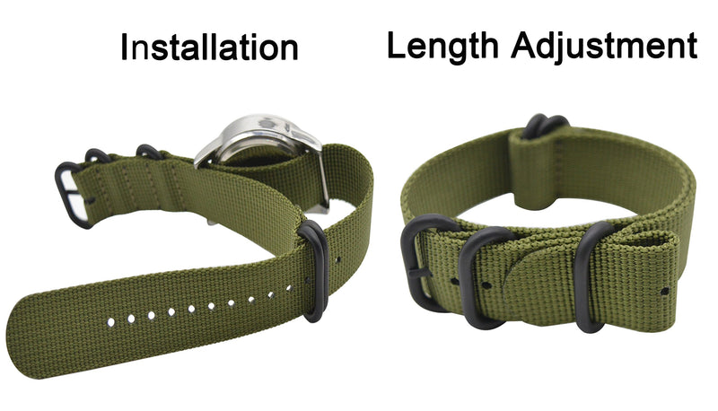 [Australia] - ArtStyle Watch Band with Ballistic Nylon Material Strap and High-End Black Buckle (Matte Finish Buckle) 18mm Army Green 