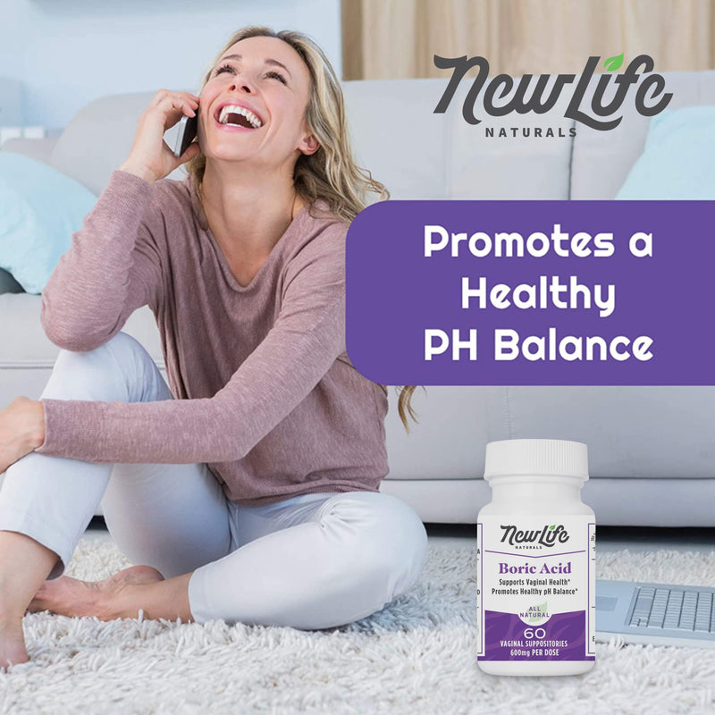 [Australia] - NewLife Naturals - Medical Grade Boric Acid Vaginal Suppositories - 600mg - 100% Pure Womens pH Balance Pills - Yeast Infection, BV - 60 Capsules: Made in USA 60 Count (Pack of 1) 