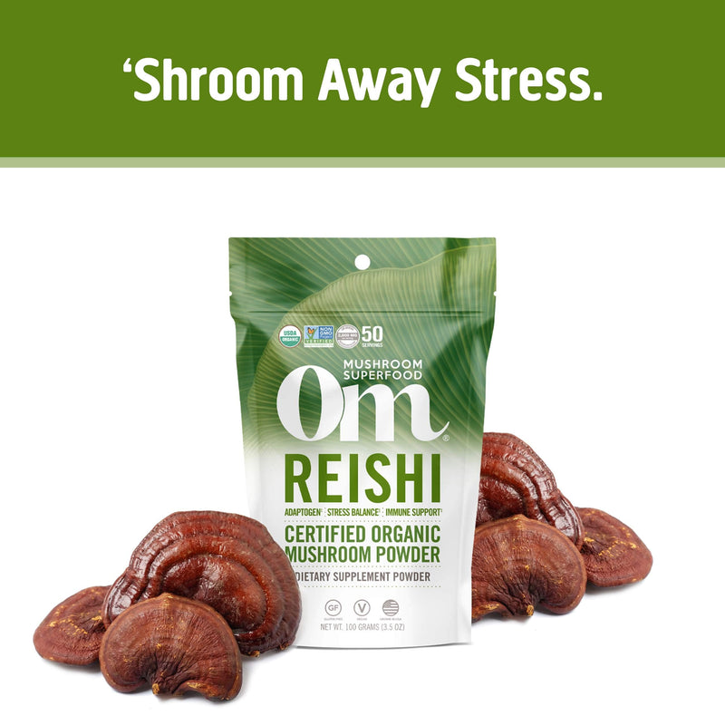 [Australia] - Om Mushroom Superfood Reishi Organic Mushroom Powder, 3.5 Ounce, 50 Servings , Adaptogen, Stress & Immune Support, Superfood Mushroom Supplement Reishi Powder 3.5 Ounce (Pack of 1) 