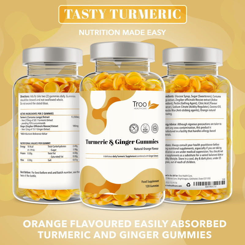 [Australia] - Turmeric Curcumin with Ginger - 120 Natural Orange Flavour Chewable Gummies - Delicious Daily High Strength Gummy Supplement for Adults - Non GMO - Vegan Friendly 