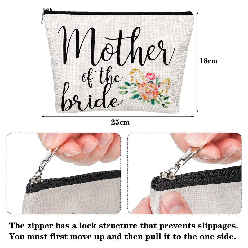 [Australia] - 2 Pieces Mother of Bride Wedding Cosmetic Bags Canvas Mother Cosmetic Bag Wedding Make Up Bag Engagement Makeup Bags Flower Cosmetic Bags for Mother In Law and Brides Mom 