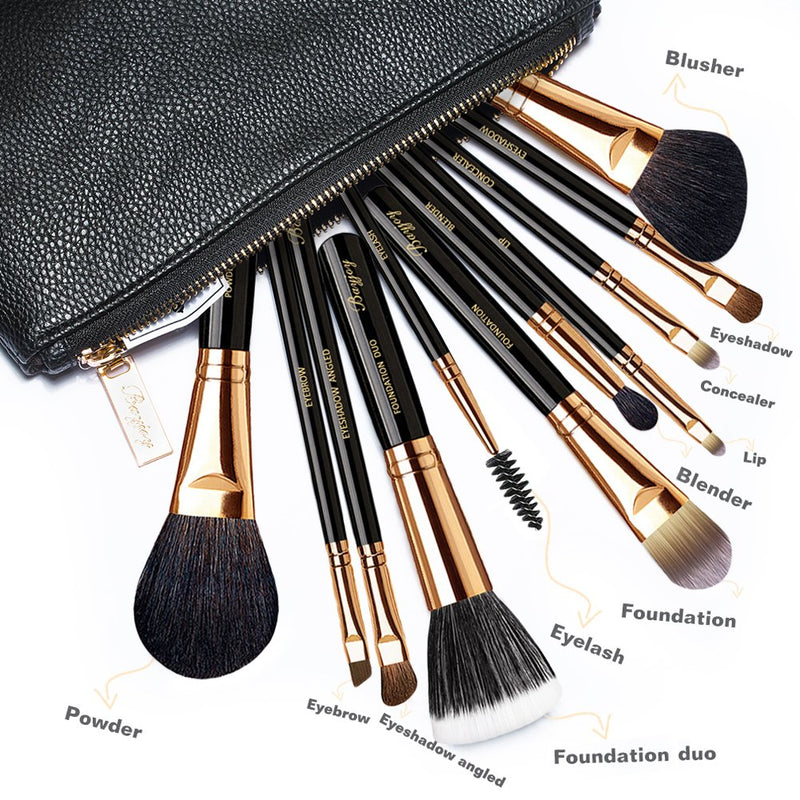 [Australia] - BAYJOY Makeup Brush Set with Case-Makeup Brushes of 11 Pieces Professional Cosmetic Brushes for Foundation Blending Blush Concealer Powder Lip Eye Shadow, Packed in Premium Leather Bag 