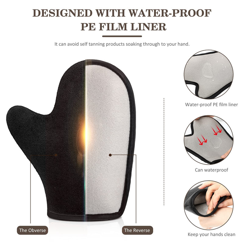[Australia] - 4 Packs Self Tanning Mitt Applicators Sunless Tanning Mittens Double Sided Self Tanning Gloves Reusable Tanner Applicator Mittens Brown Tanner Gloves with Thumb (Black) Black 