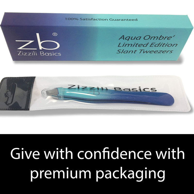 [Australia] - Zizzili Basics Tweezers - Limited Edition Aqua Ombré Slant Tweezer - Best Tweezers for Eyebrow, Hair Removal and Your Precision Needs 