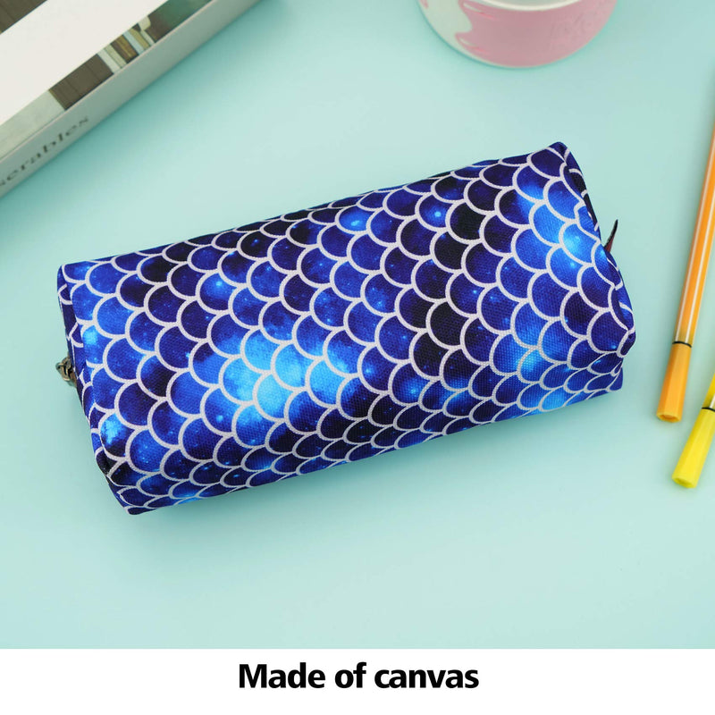 [Australia] - LParkin Mermaid Large Capacity Canvas Pencil Case Pen Bag Pouch Stationary Case Makeup Cosmetic Bag Deep Blue 