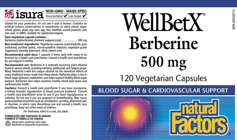 [Australia] - Natural Factors, WellBetX Berberine, 500 mg, 120 Count (Pack of 1) 