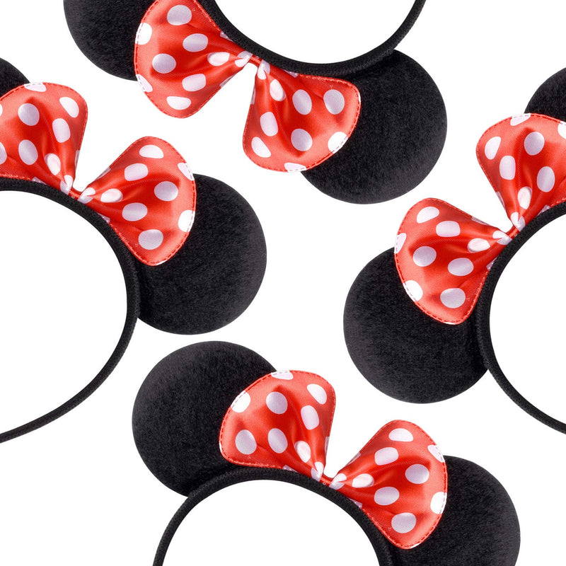 [Australia] - Picoway Mouse Ears Solid Black & Red Bow Headband Set of 20 