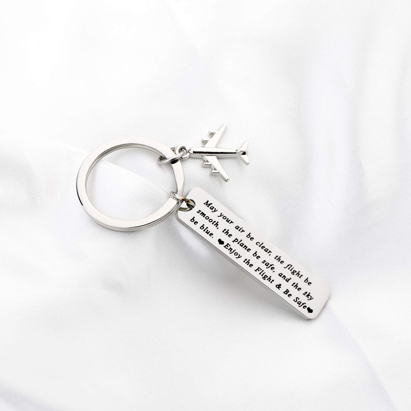 [Australia] - FUSTMW Pilot Gift Flight Attendant Gift Fly Safe Keychain Traveling Gifts May Your Air Be Clear The Flight Be Smooth The Plane Be Safe Airplane Jewelry silver 