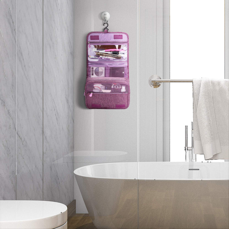 [Australia] - VOCUS Travel Hanging Toiletry Bag Cosmetic Makeup Organizers for Women Travel Toiletries Kit Dopp Kit for Men Shaving Bag Bathroom Shower Bag with Hook cationic fabric Purple 