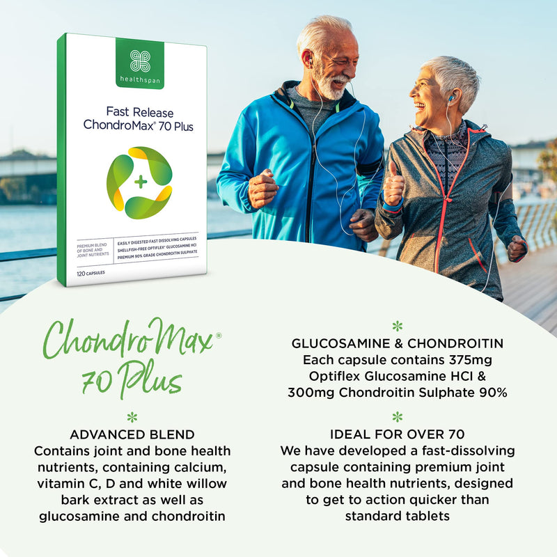 [Australia] - Healthspan Glucosamine & Chondroitin 70 Plus | 120 Capsules | Joint Health | 375mg Optiflex Glucosamine HCI & 300mg Chondroitin Sulphate 90% | with Vitamins C, D3 and Calcium 