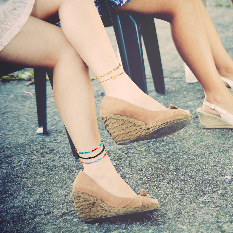 [Australia] - KELAIEN 18 Pcs Ankle Bracelets for Women Girls Handmade Beaded Anklets for Women Girls Beach Boho Layered Adjustable Cute Gold Chain Bracelets Anklet Foot Jewelry Gold Ankle Set A 