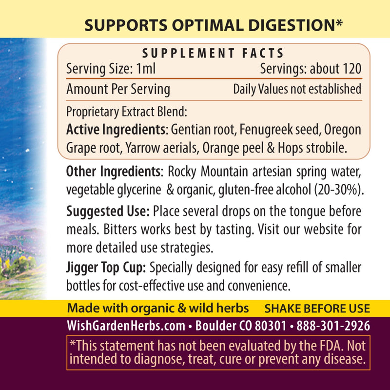 [Australia] - WishGarden Herbs Badass Bitters - Herbal Digestive Aid Tincture with Organic Gentian Root and Fenugreek Seed, Organic Digestive Bitters for Upset Stomach and Digestive Relief (4oz) 4 Fl Oz (Pack of 1) 