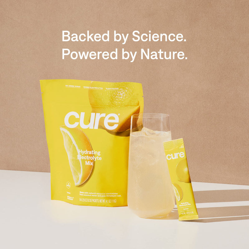 [Australia] - Cure Hydrating Electrolyte Mix | Electrolyte Powder for Dehydration Relief | Made with Coconut Water | No Added Sugar | Vegan | Paleo Friendly | Pouch of 14 Hydration Packets - Lemon Flavor 4.09 Ounce (Pack of 14) 