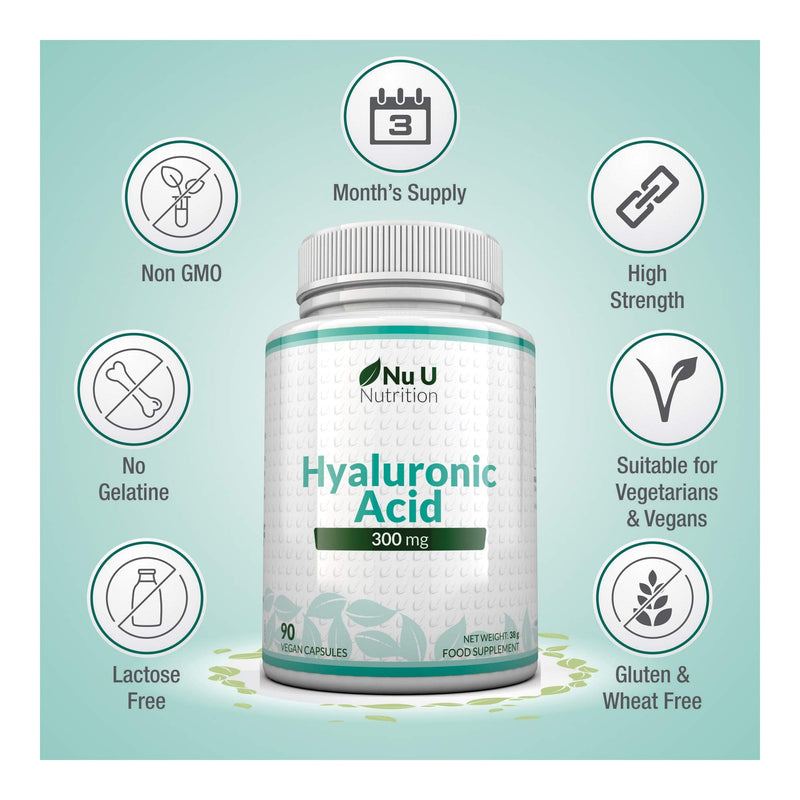 [Australia] - Hyaluronic Acid 300mg | 90 Capsules (3 Month Supply) | Triple Strength of Many Brands by Nu U Nutrition 