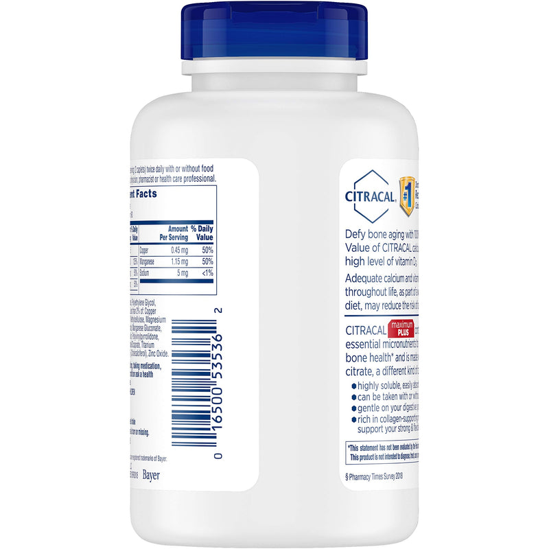 [Australia] - Citracal Maximum Plus Highly Soluble, Easily Digested, 630 mg Calcium Citrate With 1000 IU Vitamin D3, Bone Health Supplement for Adults, Caplets, 180 Count 