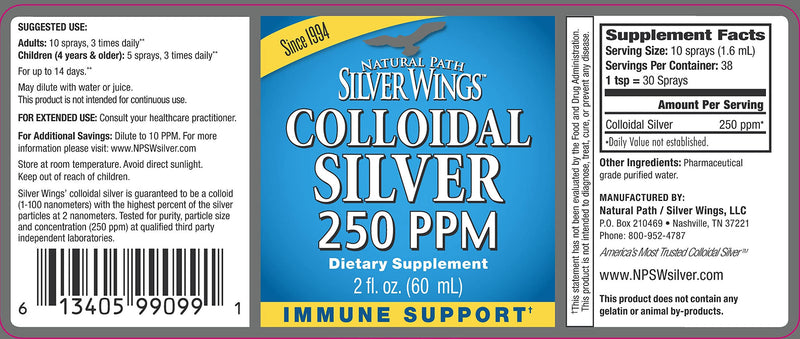[Australia] - Natural Path Silver Wings Colloidal Silver 250ppm Spray Top 2 Fl Oz. - Enhanced Immune Support Supplement 