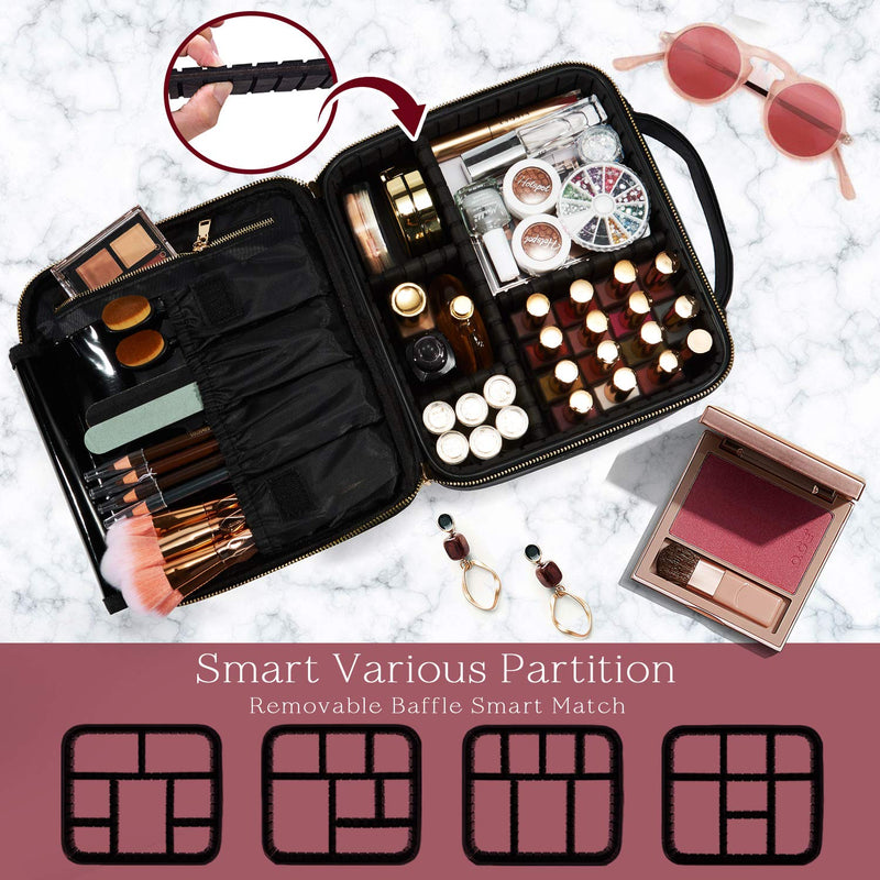 [Australia] - Stagiant PU Leather Pocket Makeup Bag Cosmetic Case Travel Beauty Box Hairdressing Tools Organiser Storage Box Make Up Train Case with Removable Compartment, Black 