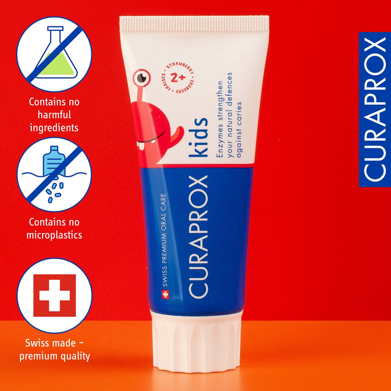 [Australia] - Curaprox Children's Toothpaste CS Kids Strawberry, 60ml - Strawberry Toothpaste for Kids 2 + Years with 950 ppm Fluoride - SLS Free, Microplastic Free & Triclosan Free Kids Toothpaste, Clear 
