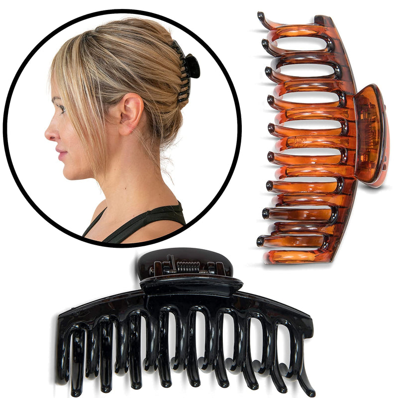 [Australia] - Claw Clip Set Brown and Black Hair Clips For Girls Women Fine Medium Thick Hairs Strong Non Slip Hair Clip 2PCS 2 Count (Pack of 1) 