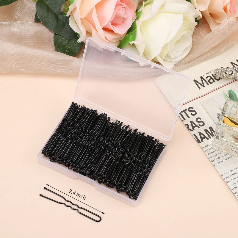 [Australia] - Cehony U Shaped Hair Pins, 200 Count Buns Waved U-shaped Hair Pins for Updos with Box for Women Lady Girls Bobby Pins French Historical Hair Pin Hair Styling Pins Hair Accessories (Black, 2.4 Inch) Black 