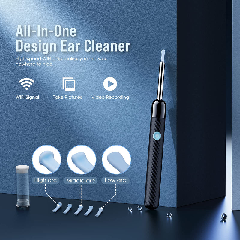 [Australia] - Ear Wax Removal - Earwax Remover Tool with 8 Pcs Ear Set - Ear Cleaner with Camera - Earwax Removal Kit with Light - Ear Camera with 6 Ear Spoon - Ear Cleaner for iOS & Android (Black) Black 