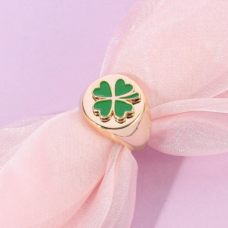 [Australia] - HIIXHC Enamel Flower Ring for Women Chunky Statement Rings 18k Gold Plated Dome Ring Stacking Band for Women Personalized Jewelry green 6 