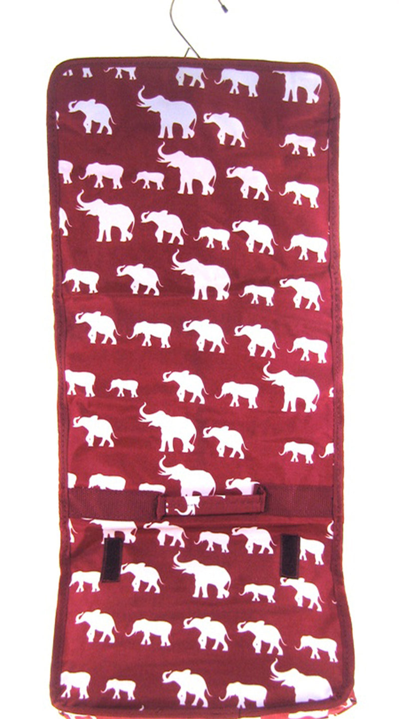 [Australia] - Elephant Print Hanging Cosmetic Travel Toiletry Makeup Bag Burgundy Red 