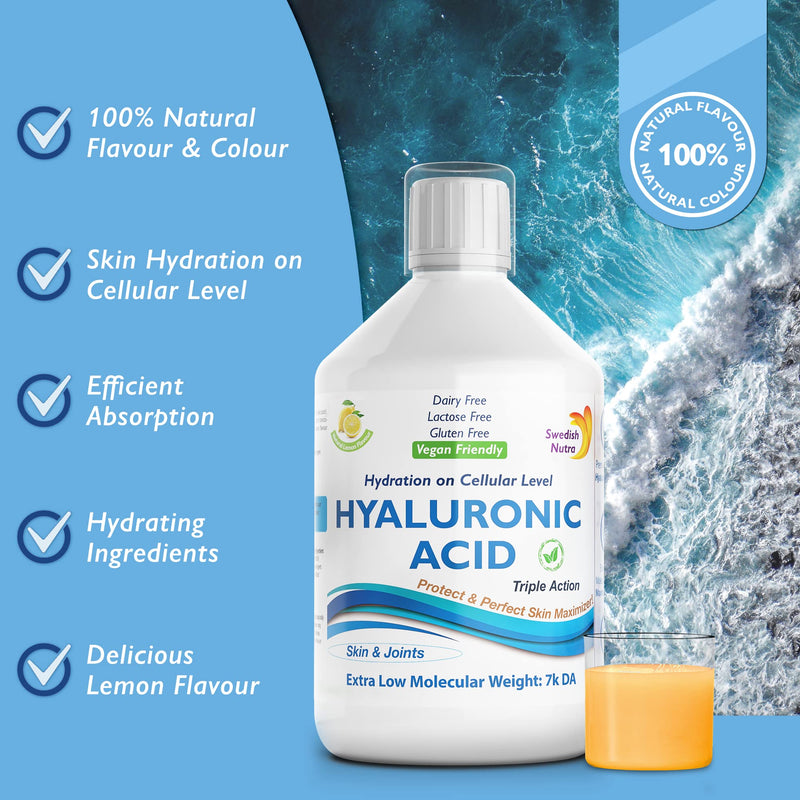 [Australia] - Swedish Nutra Hyaluronic Acid - Pack of 500ml, 20 Day Supply | Sugar Free Lemon Flavour | Bringing Hydration & Moisture on a Cellular Level | 100% Natural Flavour | High Absorption Rate 