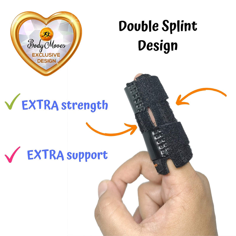 [Australia] - BodyMoves 2 Double sided solid support finger Splints plus 2 sleeves 2020 edition(Midnight Black) Midnight Black 