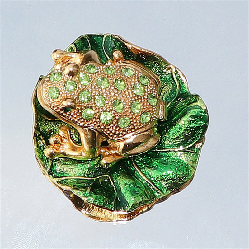 [Australia] - Waltz&F Lotus green diamond frog Hand Painted Enameled Decorative Hinged Jewelry Animal Trinket Box 