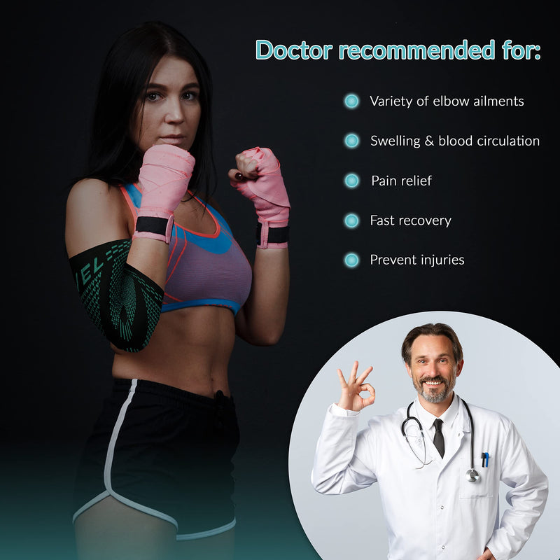 [Australia] - MODVEL [2 Pack] Elbow Brace - Compression Support Sleeve for Joint Pain Relief, Recovery, Tendonitis, Tennis & Golfer's Elbow - Workout & Weightlifting Arm Wrap - For Men & Women. Green Small 
