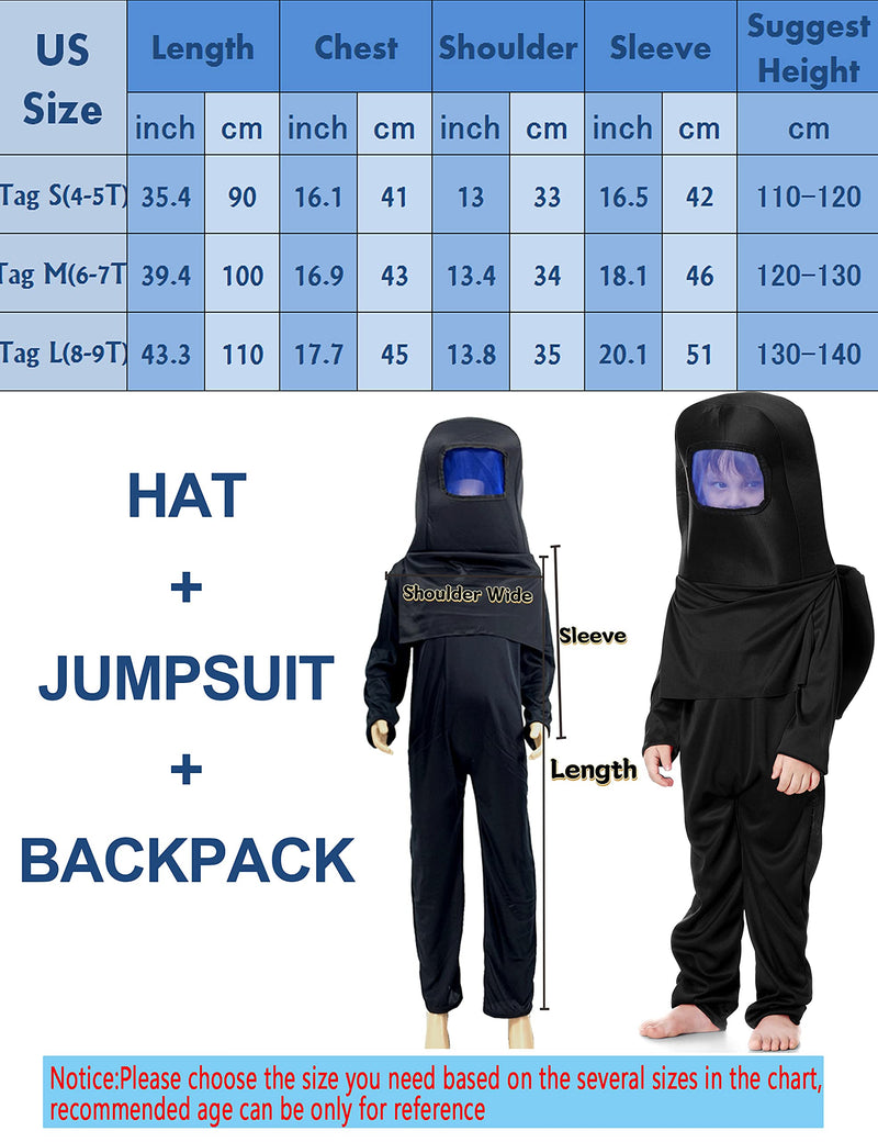 [Australia] - Noucher Costume Anime Game Jumpsuit Astronaut Space Costume Cosplay Multicolor Bodysuit Set Role Play for Kids Children Tag S(4-5T) Black 