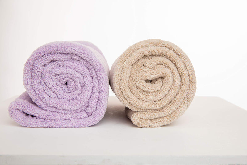 [Australia] - AIYHC - 2 Pack Microfiber Hair Towel Wrap for Women, 10 X 26 inch, Super Soft and Thick, Absorbent & Fast Drying for Wet Hair (Khaki & Purple) Khaki & Purple 