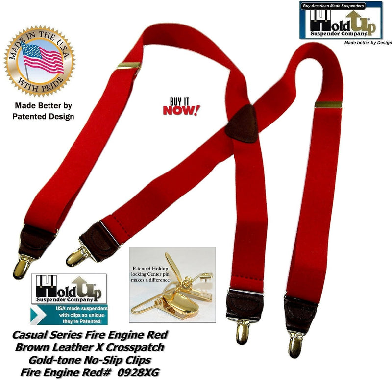 [Australia] - HoldUp Suspender Company's Fire Engine Red Casual Series Suspenders in X-back style with No-slip Gold-tone Clips 