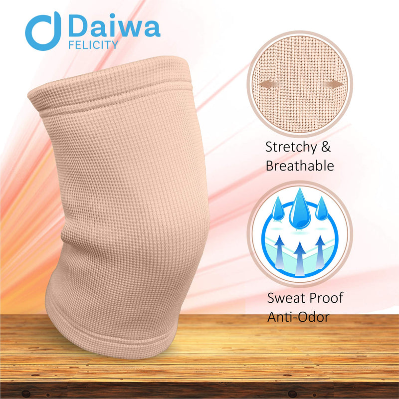 [Australia] - Daiwa Felicity Knee Compression Sleeve for Pain Provides Uniform Support to The Entire Knee – Magnetic Brace for Arthritis, Joint Pain, and Injury Recovery Fits Men and Women, Beige Medium (Pack of 1) 