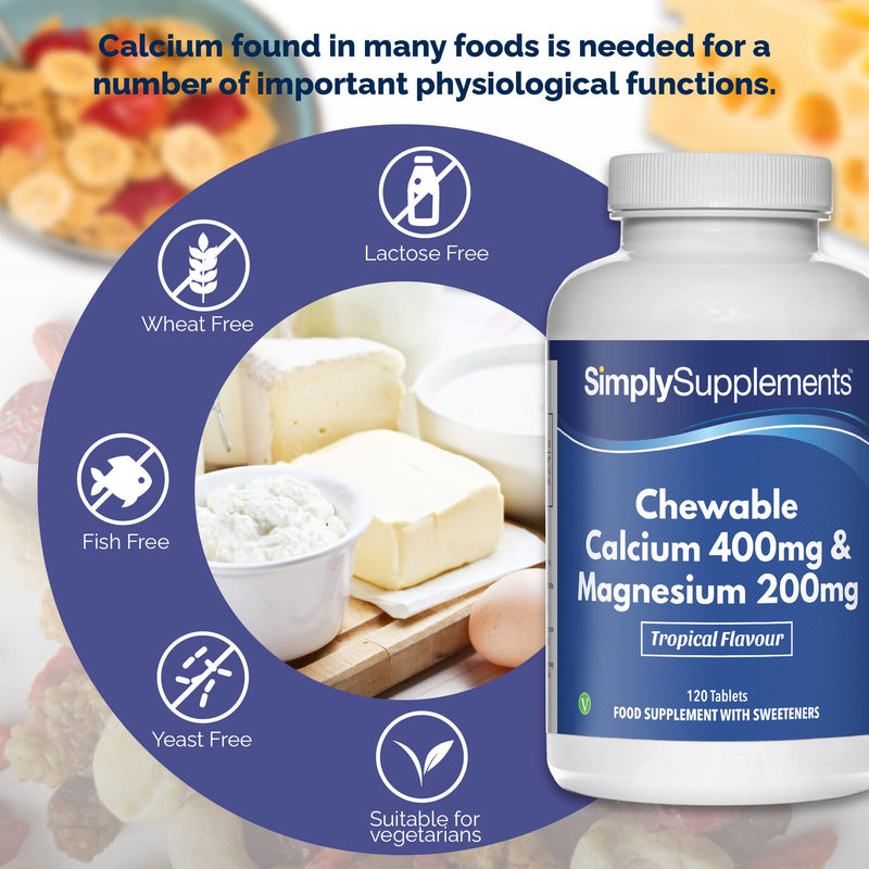 [Australia] - Chewable Calcium & Magnesium Tablets (120 Tablets) | Delicious Tropical Flavour | Vegan & Vegetarian Friendly | Crucial Nutrients for Bones & Muscles | Optimal 2:1 Ratio 