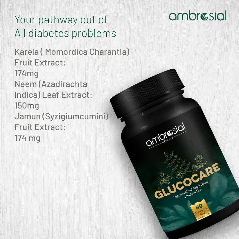 [Australia] - Ambrosial Glucocare | Bitter Melon | Neem | Black Plum (Jamun) | Sugar & Diabetes Support | Helps in Balancing Blood Sugar | 100 % Natural Ingredients | 60 Tablets 