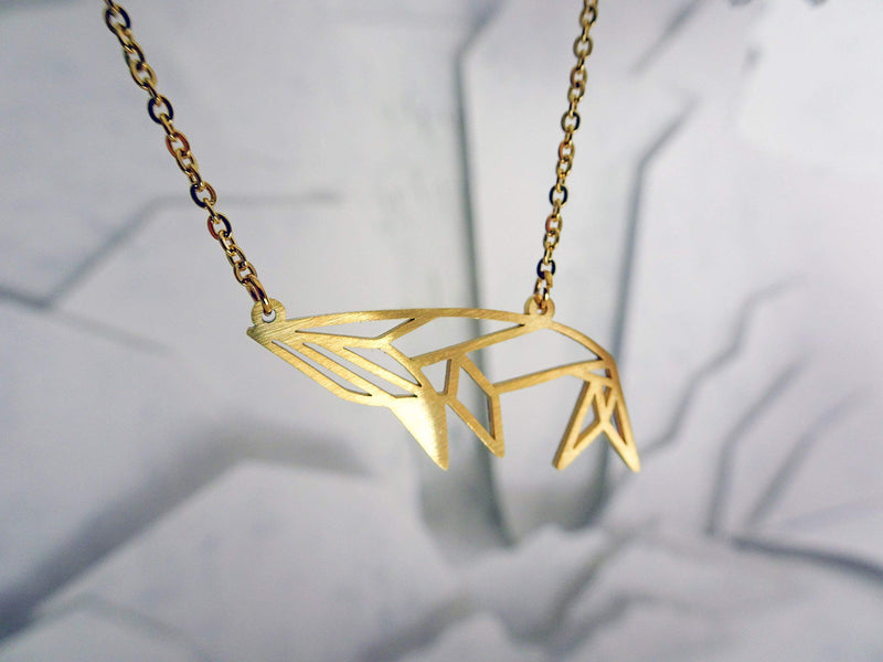 [Australia] - La Menagerie Whale Gold Origami Jewelry & Gold Geometric Necklace – 18 Karat Plated Gold Necklace & Whale Necklaces for Women – Whale Necklace for Girls & Origami Necklace 